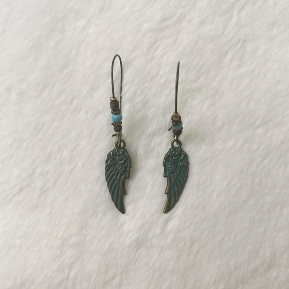 5/$15 🩷 MUST BUNDLE Bohemian Teal Wing & Rose Drop Earrings - Women Jewelry - Picture 5 of 6
